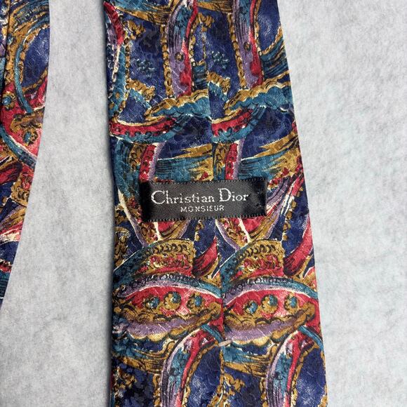 VTG Christian Dior Necktie Mens Classic Multicolor Abstract Italy All Silk Woven - Picture 5 of 8